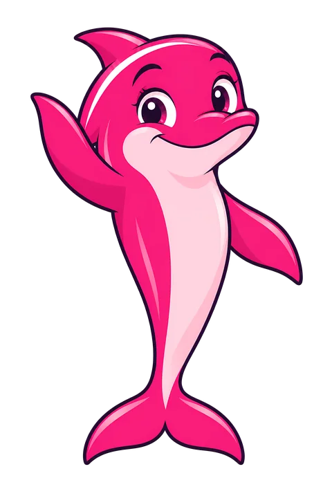 Delfi, la delfina rosa de Grupo Delfín Rosa, saludando