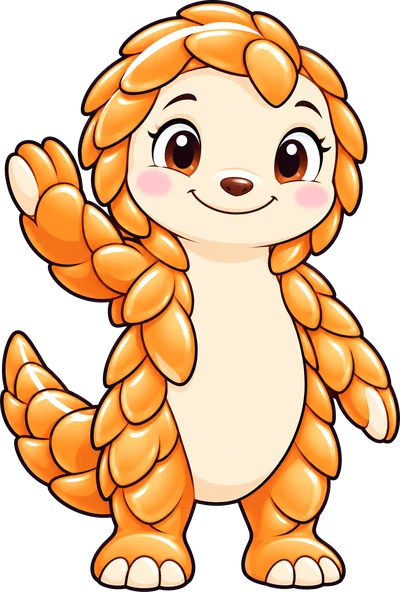 Pangu, la mascota de Pangolín, saludando
